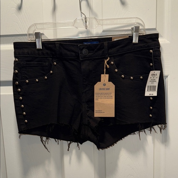 Edgy Black Studded Jean Shorts - Picture 1 of 4